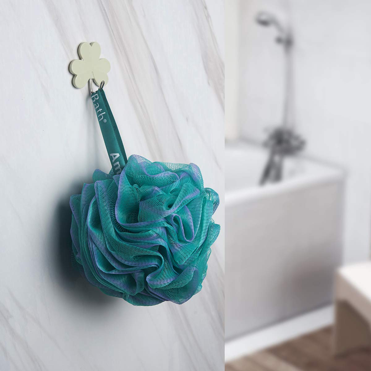 AmazerBath Shower Sponge Bath Loofahs for Shower 75g for Body Wash Bathroom Men Women - Set of 3 (Flower Green-Blue-Purple): Beauty