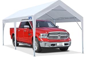PEAKTOP OUTDOOR 10x20 ft Upgraded Heavy Duty Carport Car Canopy Portable Garage Tent Boat Shelter with Reinforced Triangular Beams, White