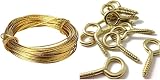 SISI UK Brass Picture Hanging Wire Kit 3 Meters with 20 Eye Screw Hooks view 2