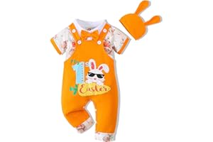 Gakizon Baby Boys Easter Outfit Infant Baby Boy Easter Clothes Bodysuit+ Suspender Pant+ Hat