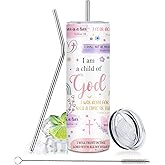 Christian Gift for Women - Tumbler 20oz I Am a Child of God Cup Tumbler, Inspirational Religious Birthday Catholic Spiritual Baptism Confirmation Gifts, Christian Coffee Mugs, Bible Gift for Women