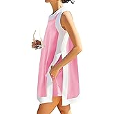 Hooever Women's 2 Piece Sets Casual Color Block Crewneck Short Sleeve Pullover Tops Matching Shorts with Pockets