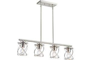 mavcadonf Kitchen Island Light, 4-Light Dining Room Lighting Fixtures Hanging, Farmhouse Linear Pendant Light for Kitchen Island Table Living Room with Adjustable Rods, Brushed Nickel