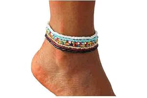 VFlowee Boho Handmade Beaded African Anklets Multicolor Women Stretch Seed Beads Rainbow Ankle Bracelets Glass Bead Bracelet 