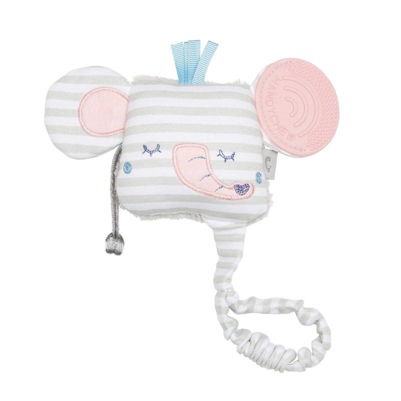 Cheeky Chompers Baby Teething Toy | Baby Rattle, Teether & Pram Toy with Attachable Handle | BPA-Free Soft Silicone Teether for Babies 0-6, 6-12 Months (Darcy the Elephant Handychew)