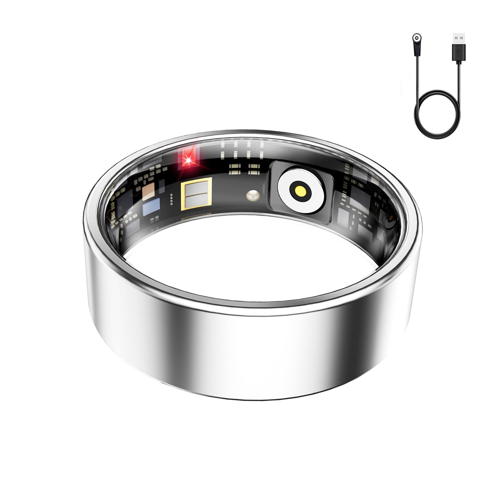 WNRTSA Smart Ring for Women & Men, Fitness Tracker with Heart Rate, Blood Oxygen, Sleep Monitoring, Long-Lasting Battery, IP68 Waterproof (Silver Aluminum, 9)