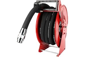 TUATNUT Fuel Diesel Hose Reel Retractable 1-1/2 inch x 33ft,Spring Driven Automatic Rewind,300 PSI Industrial Heavy Duty Steel Construction Auto Swivel Reels for Truck Farm Aircraft Ship Vehicle Tank Trailer