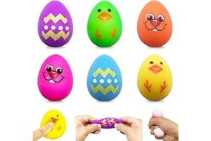 QINGQIU 6 Pack Printed Stress Balls Easter Eggs Squishy Stress Relief Toys for Kids Boys Girls Toddlers Easter Basket Stuffers Gifts Party Favors