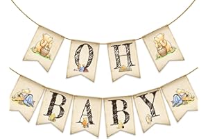 UNBALA Classic Winnie Oh Baby Banner for Baby Shower Decorations Pooh First Birthday Supplies Bear Banners