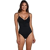 La Blanca Womens Island Goddess V Neck Shirred Front One Piece Swimsuit