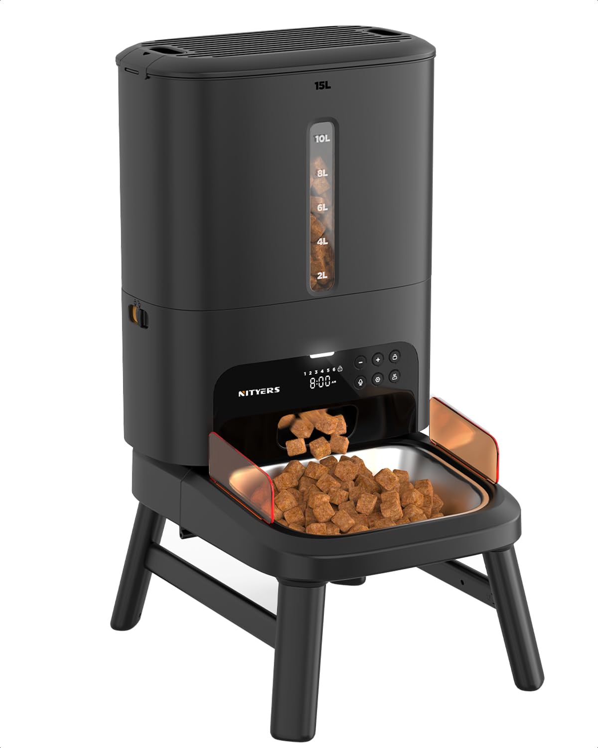 Photo 1 of Automatic Dog Feeder for Large Breed - 15L/ 63 Cups Anti-Clog Dog Food Dispenser for 2-23mm Kibble, Elevated Stand, Large Food Tray, Dual Power, Up to 50 Portions 6 Meals Per Day, Keeps Fresh