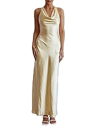 Satin Cowl Neck Sleeveless Backless Maxi Wedding