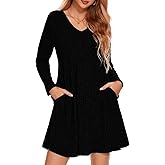 ZENNILO Women Plus Size Sweater Dress Long Sleeve Dress for Women Basic V Neck Fall Winter Tunic Dresses with Pockets