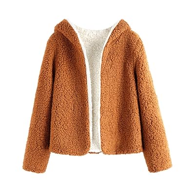 zaful hooded open front lamb wool coat