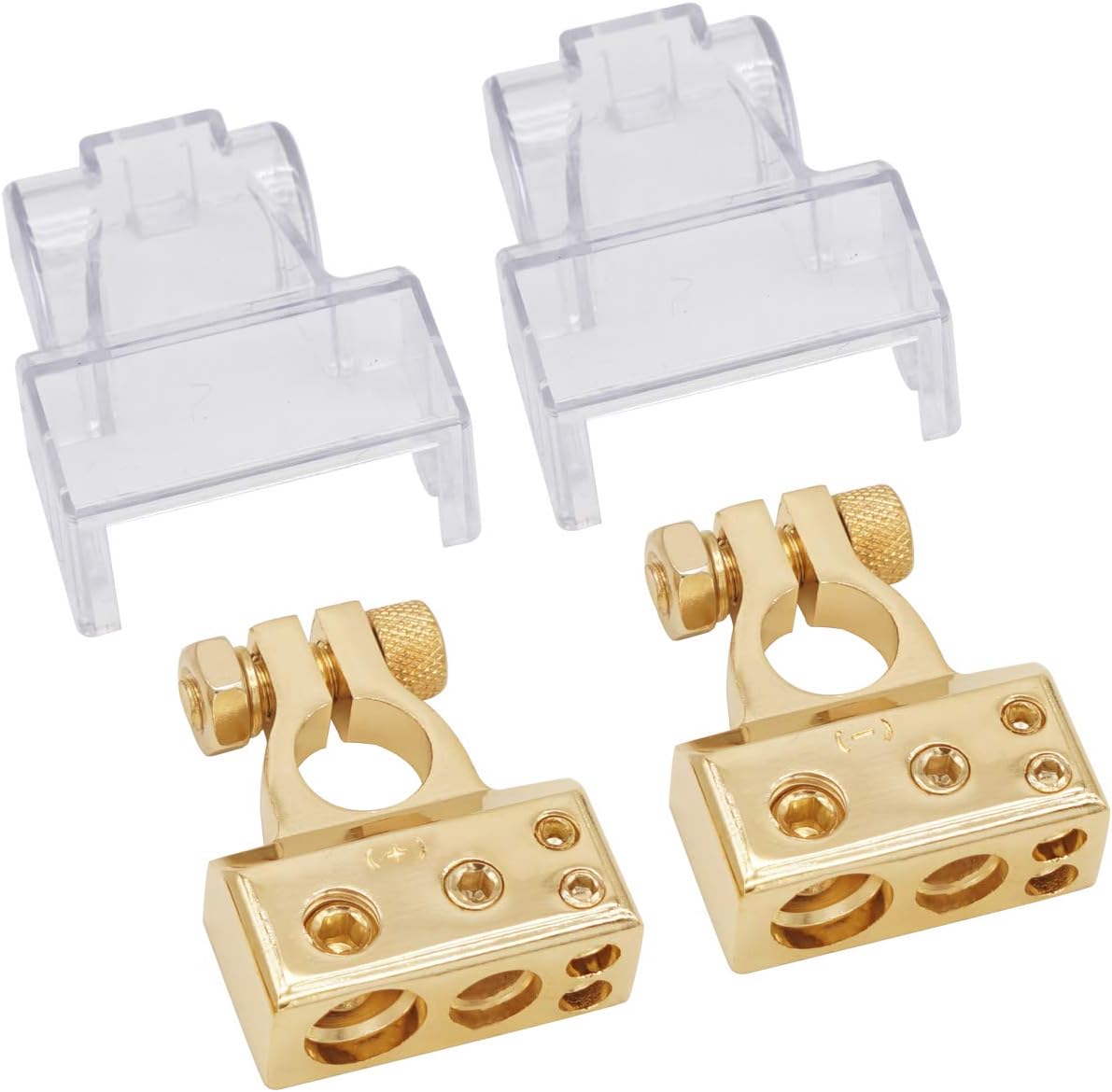 LEIGESAUDIO 0/2/4/8/10 AWG Gauge Positive & Negative Battery Terminal Clamp-Glod(Pair) (with Cover) (LGB-50)