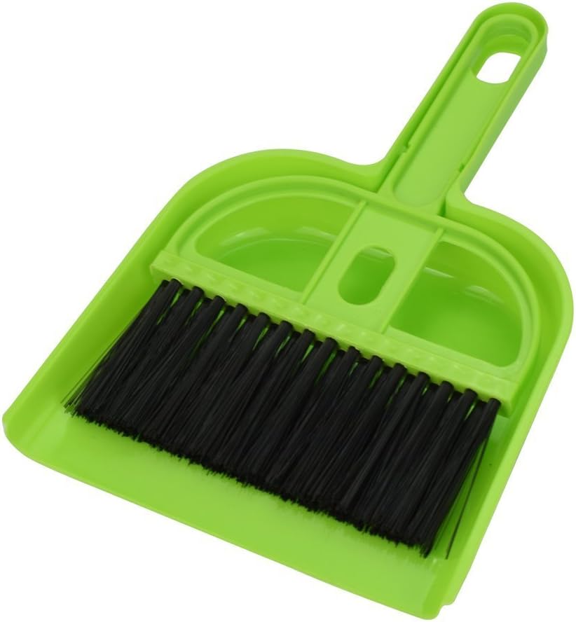 Pet Cage Broom Brush Dustpan Set - Small Cat Litter Sweeper for Pet Cage Clean and Car Keyboard Brush (Green)