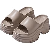 BOEGBNW Women Round Open Toe Platform Cloud Slides Sandals Comfortable Home Soft Non-Slip Slip On Bathroom Shower Slippers Casual Summer Vacation Lightweight Cushion Beach Walking Sandals