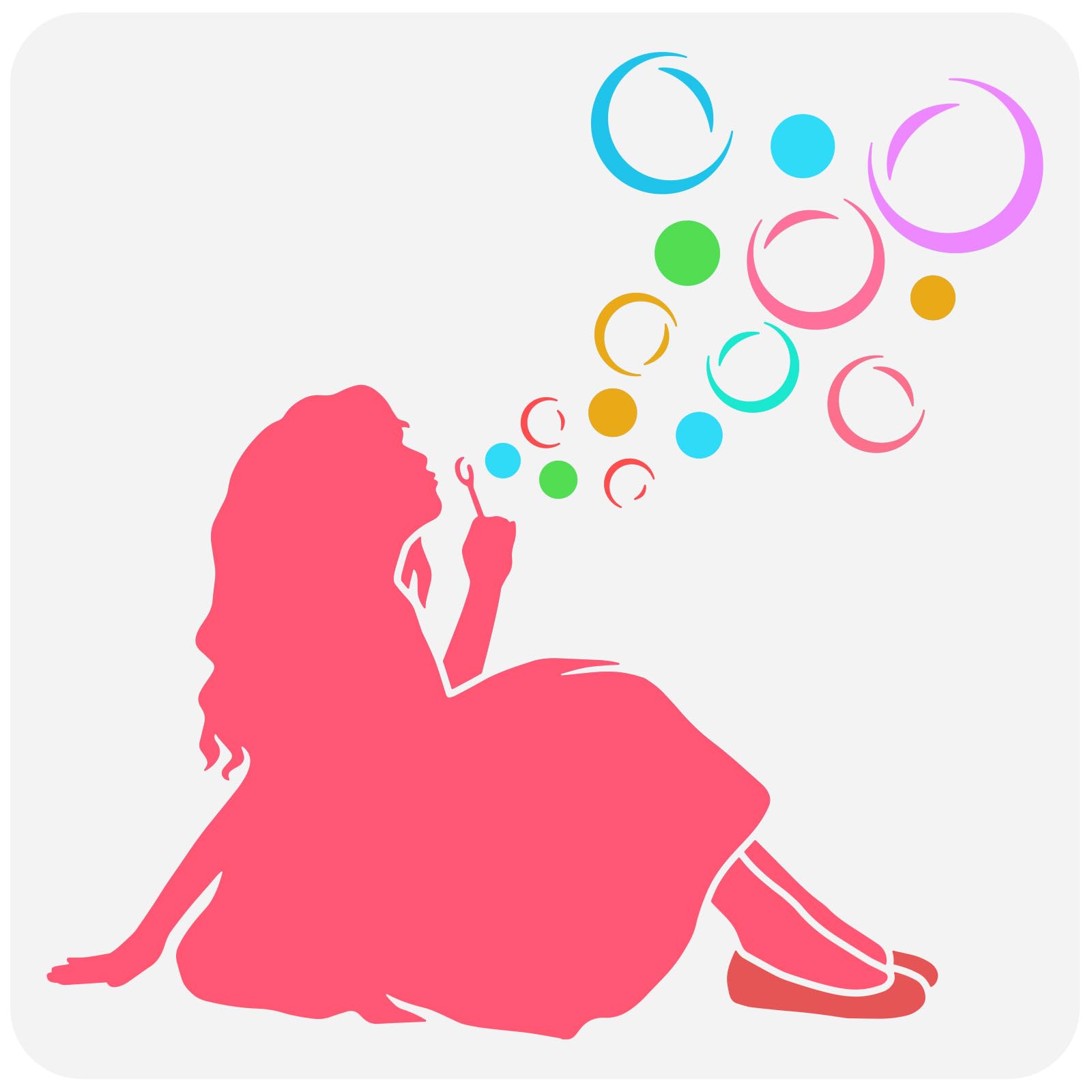 FINGERINSPIRE Woman Blowing Bubbles Painting Stencil 30x30cm Reusable Sitting Woman Drawing Template Banksy Theme Stencil for Home Decor
