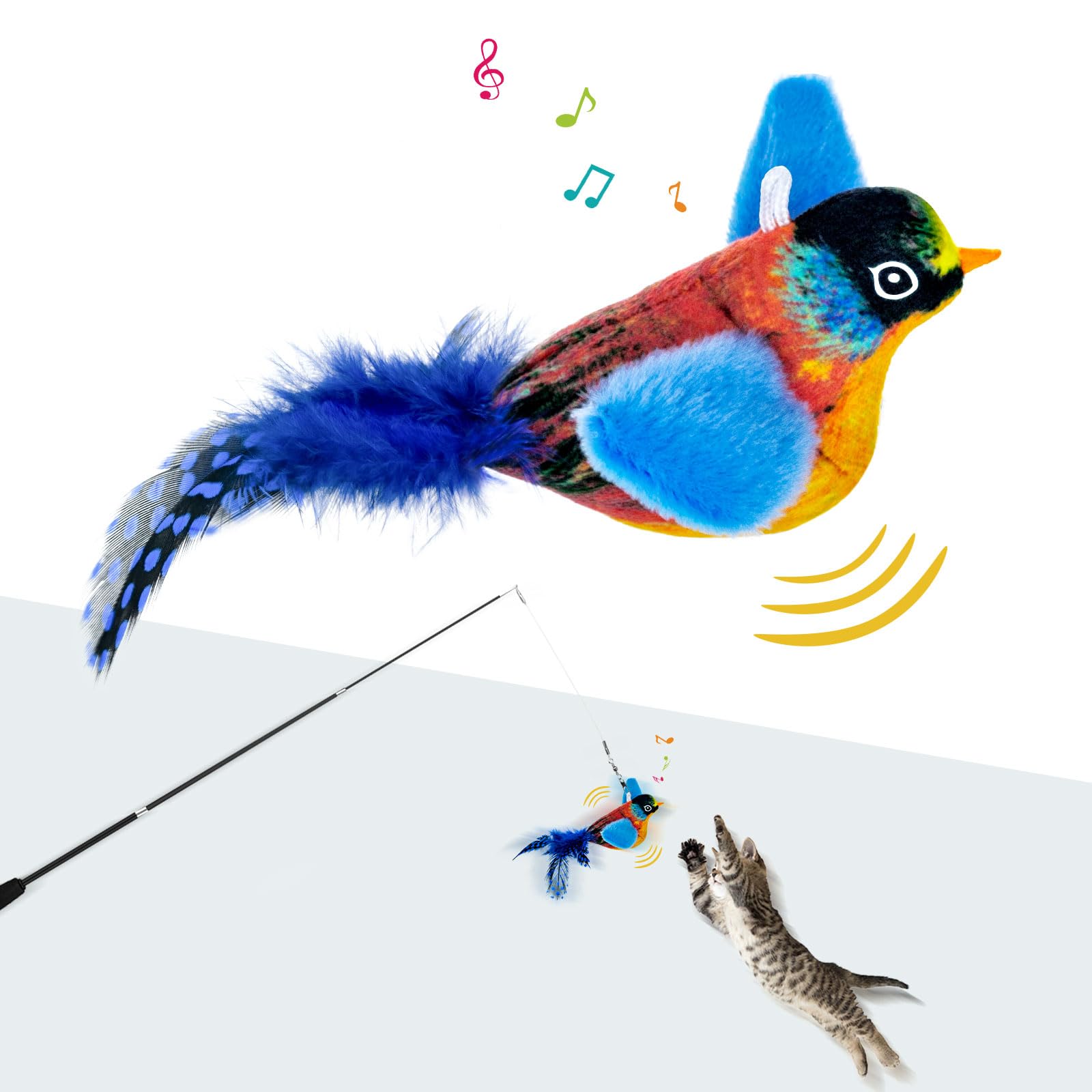 TOHDNC Cat Bird Toys with Cat Wand, Simulation Flying Birds Cat Toys Interactive with Feathers, Interactive Cat Toys for Indoor Kitty Kitten Exercise