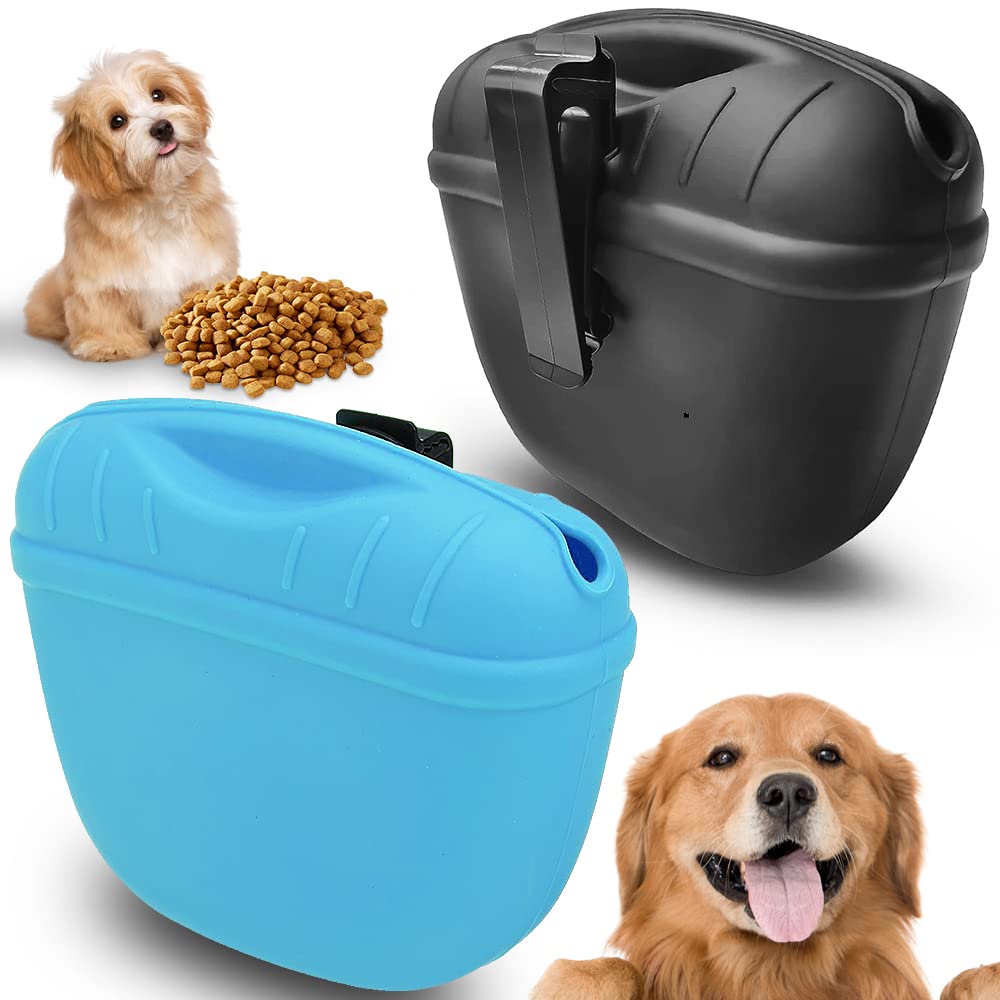 Oubesty Silicone Dog Treat Pouch, 2PCS Dog Walking Bag Dog Treat Bags for Walking with Magnetic Closure and Belt Clip Dog Food Container for Outdoor Use