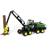 Bruder 09823 John Deere 1270G Harvester with 1 Log, Farm Toy for Tractors | 1:16 scale, 1 tree trunk with root included, made in Germany, ages 4+