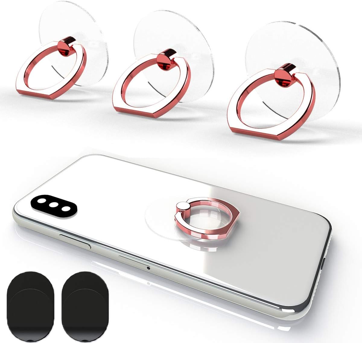 Attom Tech Transparent Phone Ring Holder Grip 360 Degree Free Rotation, Clear Cell Phone Finger Ring Kick-Stand Compatible with iPhone X 8 7 Plus 6S 6 5s 5 SE, Galaxy S9 S8 S7 S6 Edge (Rose Gold)