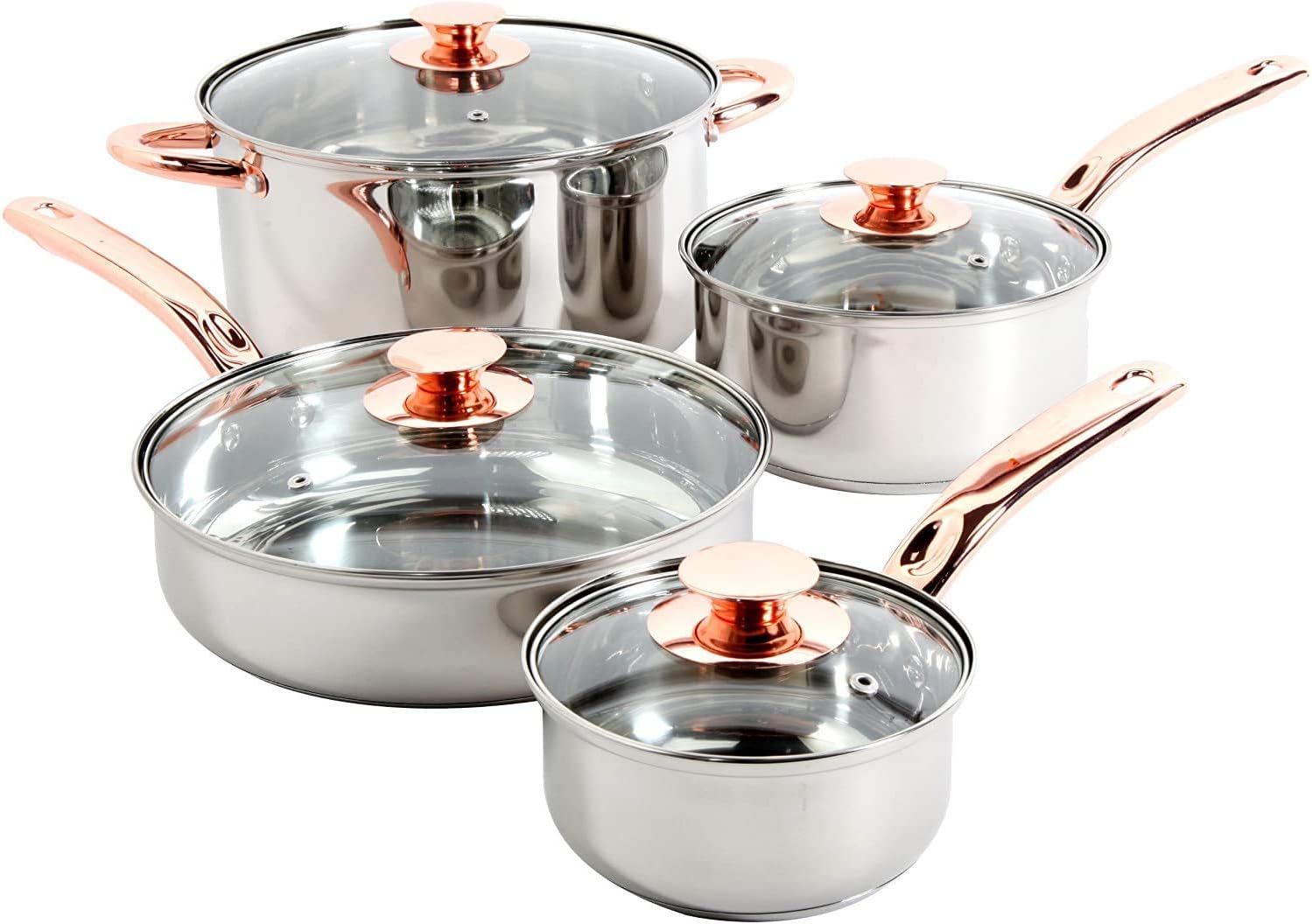 Sunbeam Ansonville 8-Piece Cookware Set, Silver/Brass: Gibson Overseas Inc: Kitchen & Dining