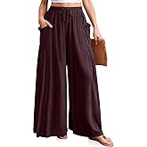TARSE Women Linen Palazzo Pants Summer Wide Leg Boho Drawstring Casual Lounge Pant Beach Travel Vacation Outfits