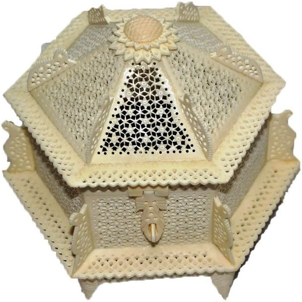 Handmade Antique Bone Carved Floral Motif Jewellery box with Gift Box