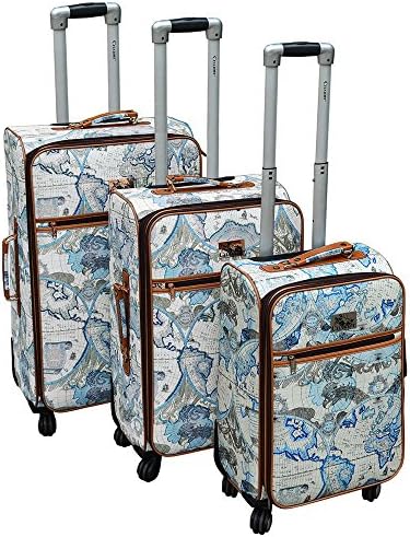 Chariot Map 3-Piece Expandable Rolling Spinner Luggage Set, Blue
