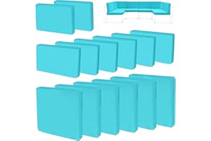 FKSLIFE 14Pieces Patio Cushion Covers Replacement,Outdoor Couch Cushions Covers Waterproof Furniture Cushion Covers Slipcovers Set with Zippers,Cover Only(Cyan, 25.6×25.6×3.94inches)