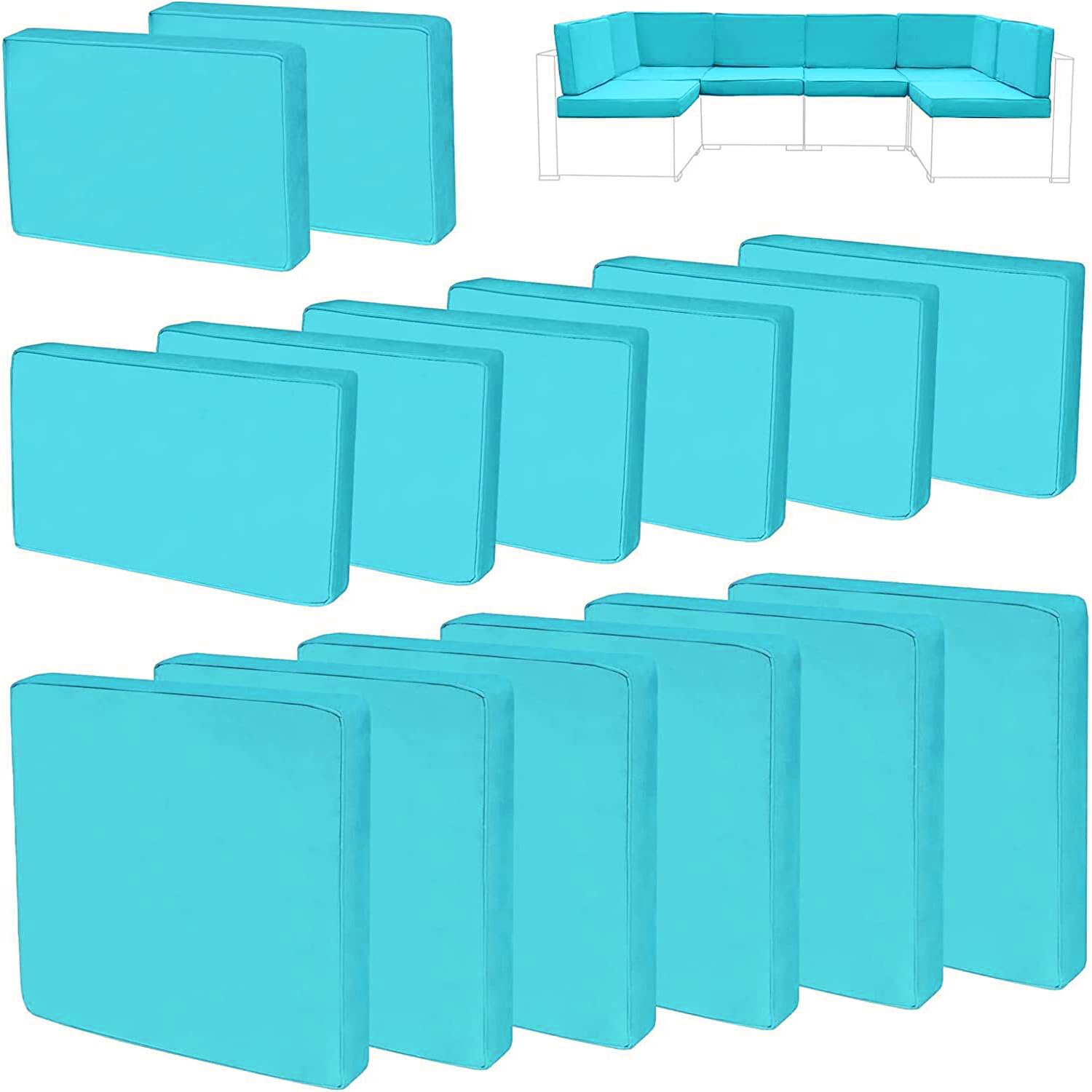 Photo 1 of FKSLIFE 14Pieces Patio Cushion Covers Replacement,Outdoor Couch Cushions Covers Waterproof Furniture Cushion Covers Slipcovers Set with Zippers,Cover Only(Cyan, 23.6 * 23.6 * 4.72inches)