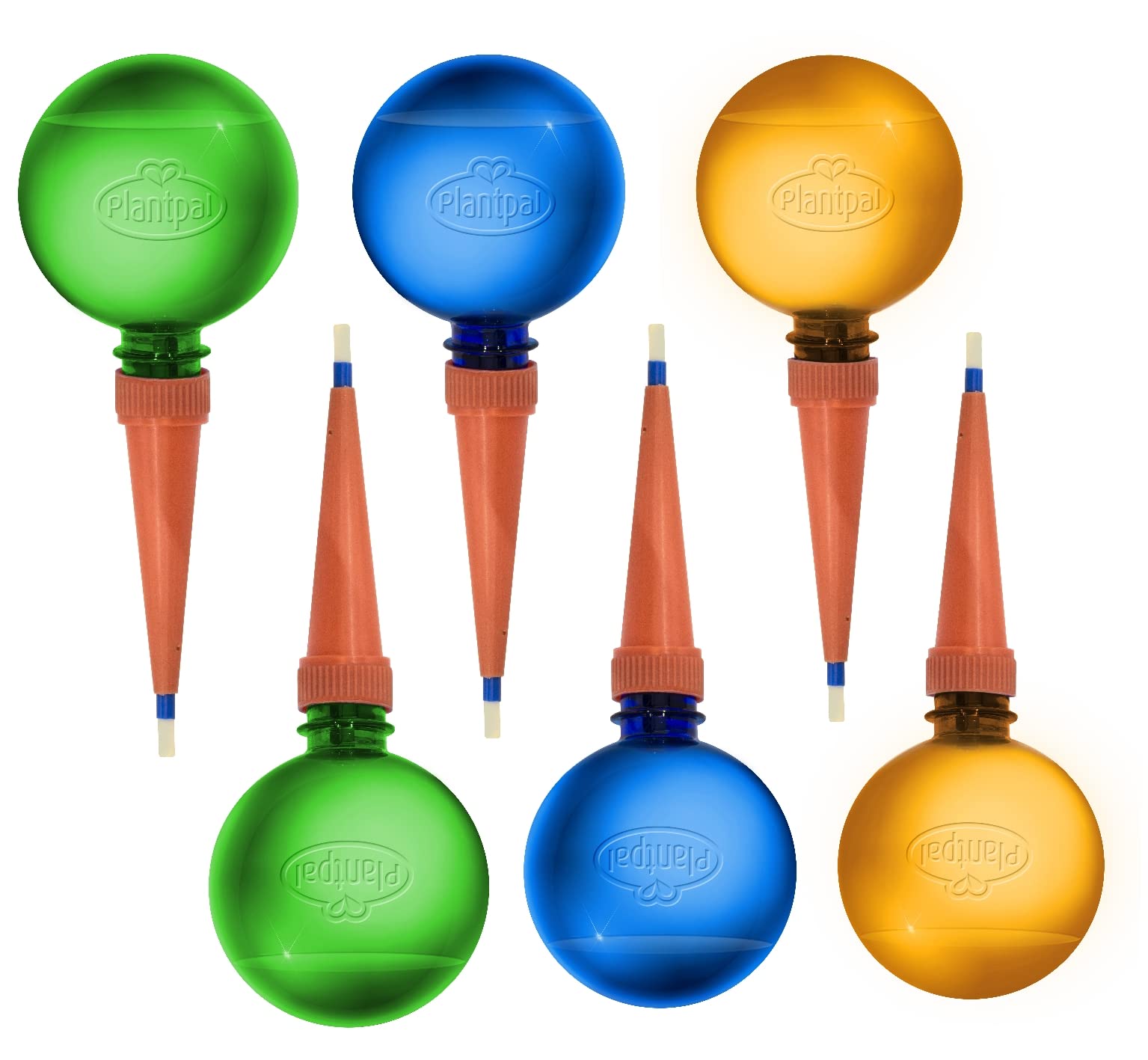 Plantpal Plant Watering Globes – Automatic Self-Watering System for Indoor and Outdoor Plants, 6 Pack (2 Green 2 Blue 2 Orange) – Intelligent Moisture Sensor, Effortless Hydration