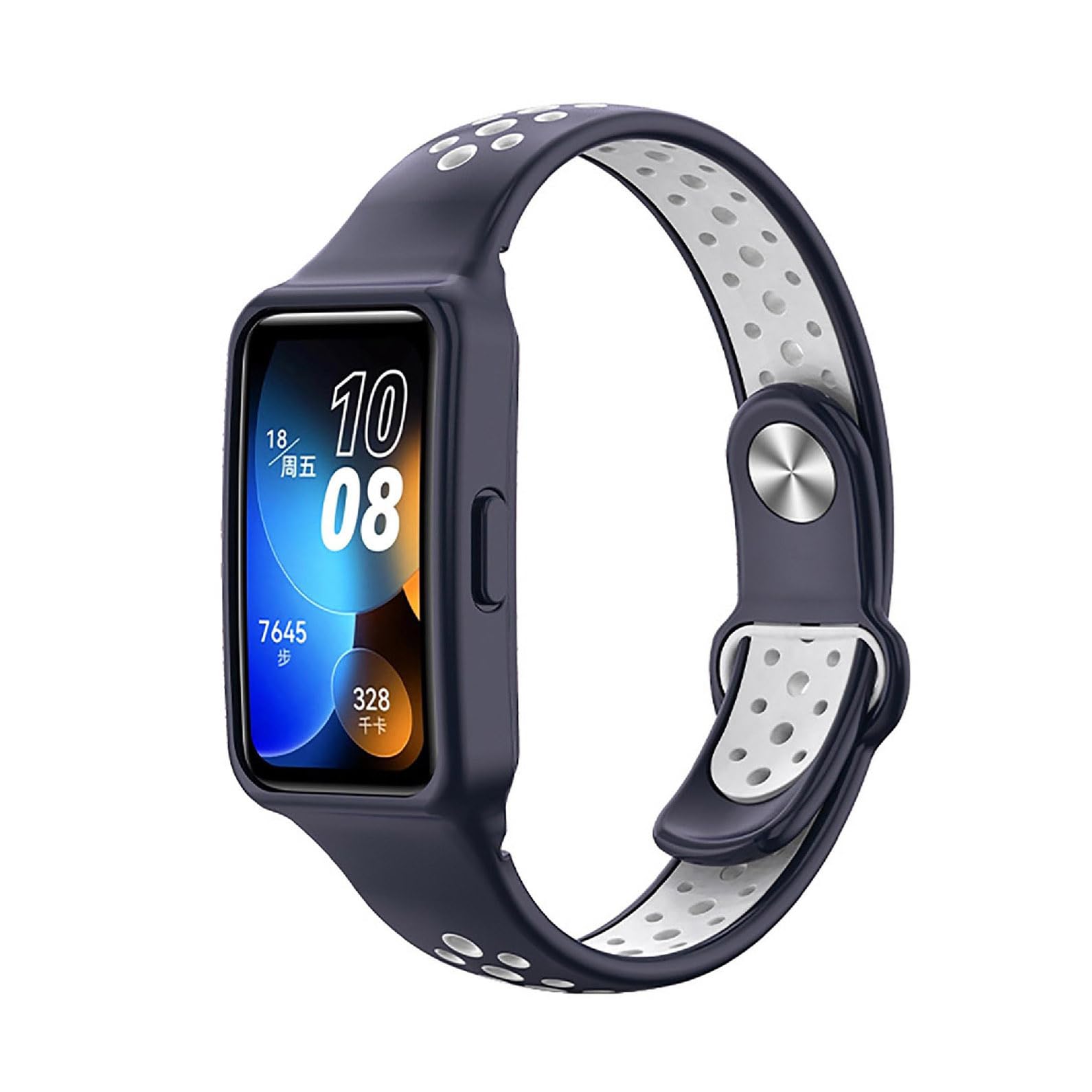GIOPUEY Strap Compatible with Huawei Band 8/Huawei Band 9, Soft TPU Watch Strap, Strap Replacement [color stitching design] - blue/white