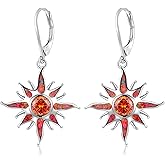 CiNily Sun Dangle Earrings 14K White Gold Plated Created Red/White Fire Opal Drop Hoop Earrings Orange/Yellow Garnet Earrings Trendy Jewelry Gifts for Women Graduation Party