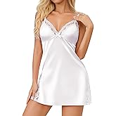 Girece Sexy Lingerie for Women Silk Nightgowns Lace Trim Sleep Dress Satin Babydoll Lingerie Dress Side Split Nighty