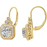 Amazon Collection Platinum or Gold-Plated Sterling Silver Infinite Elements Zirconia Asscher-Cut Antique Drop Earrings