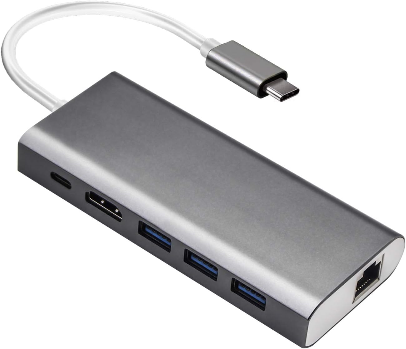 USB C Hub, Aluminum Dongle 6 -in- 1 Adapter, with Gigabit Ethernet Port, 4K HDMI, USB C PD Charging Port, 3 USB 3.0 Ports, for MacBook Air/Pro, Chromebook, and Other Type C Devices: Computers & Accessories