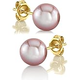 THE PEARL SOURCE Round Pink Freshwater Real Pearl Earrings for Women - 14k White and Yellow Gold Stud Earrings | Hypoallergenic Earrings with AAA Quality Genuine Cultured Pearls Gifts for Christmas Holidays