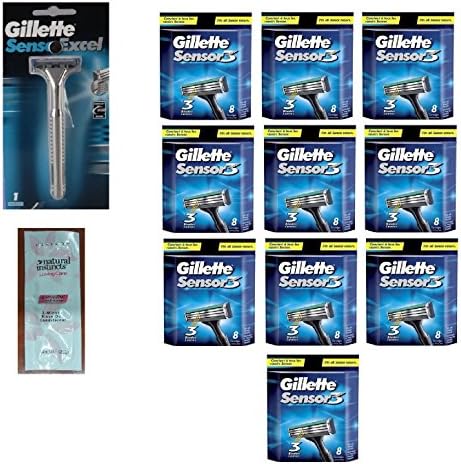 Sensor Excel Razor Handle w/ 1 Refill Blade (Packaging May Vary) + Sensor 3 Refill Razor Blade Cartridges 8 Ct. (Pack of 10) with FREE Loving Color trial size conditioner