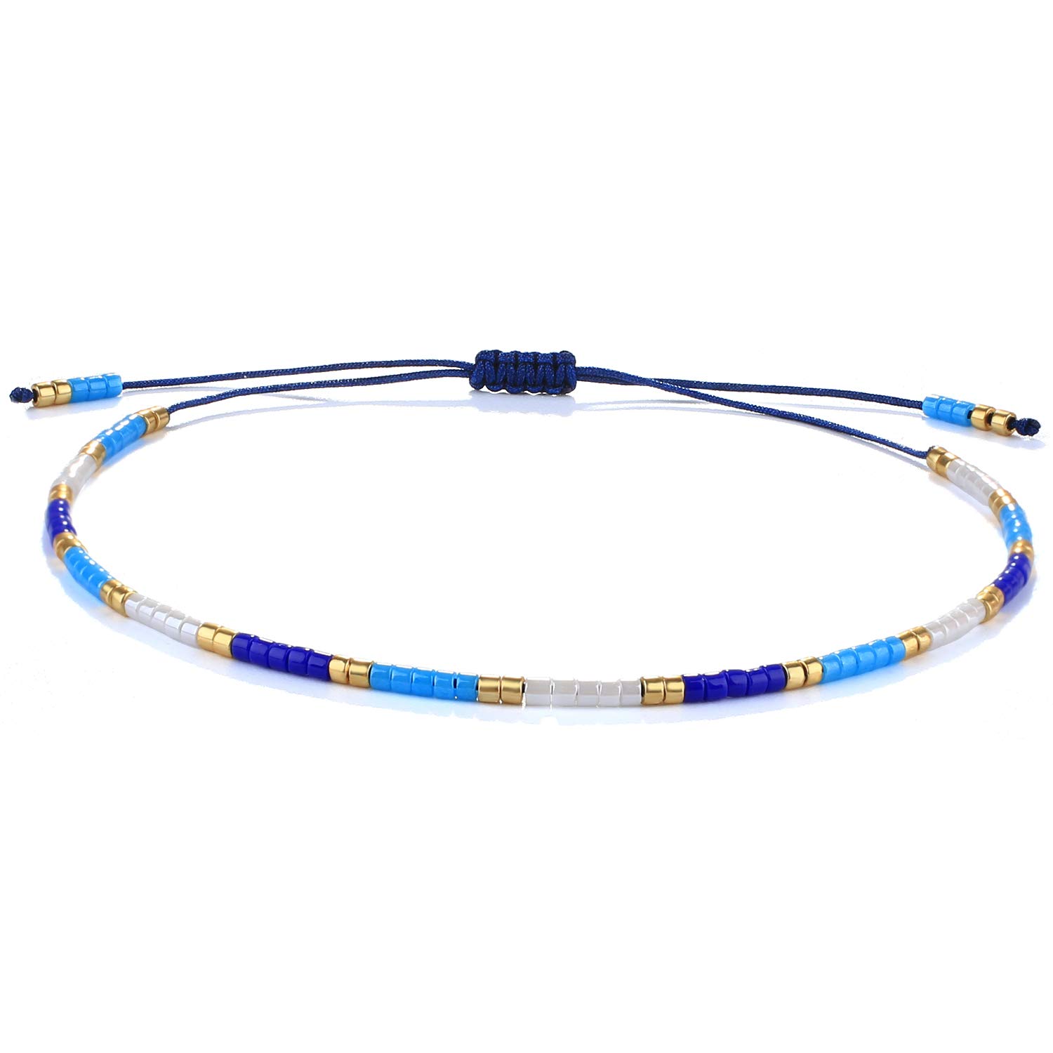KELITCH New Miyuki Seed Bead Wrap Bracelets Woven Bohemian Friendship Bracelets Bangles for Women (Blue White 08E)