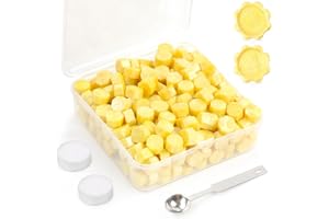 LONBEIIFY 300Pcs Pearl Yellow Sealing Wax Beads Set for Wax Seal Stamp with Candles and Melting Spoon，Perfect for Christmas Cards, Envelopes, Wedding Invitations, Wine Packages, Letter Sealing (Pearl Yellow)