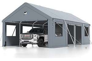 SANNWSG Carport 13X25 Heavy Duty,Portable Car Ports Garage,Carport Canopy with Side Door,Outdoor Car Shelter All Weather,Gray