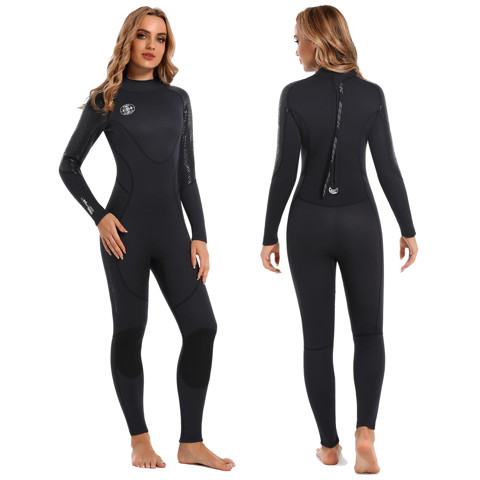 Women Wetsuit Men Neoprene Wet Suit 3mm Thermal UV Protection Scuba Gear Back Zip Ultra Stretch Black Swimsuit Long Sleeve Full Body Diving Suits for Snorkeling Swimming Outdoor Water Sports