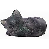 Artistone 2" Sleeping Cat Statue Rainbow Fluorite Healing Crystals Hand Carved Cute Kitten Figurine, Worry Stone for Anxiety Relif Home Desk Decor Animal Figurine
