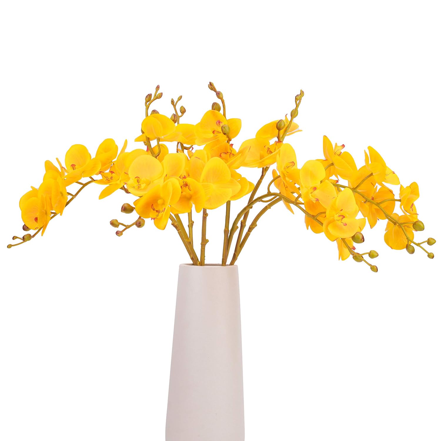 BOMAROLAN Artificial Flowers Faux Butterfly Orchid 4 Pcs Real Touch Double Branch Silk Flowers (No Vase) for Wedding Home Party Hotel Yard Decoration Restaurant Patio Festive Furnishing (Yellow)