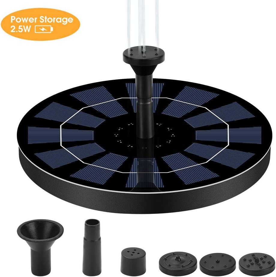 Ankway 2.5W Solar Powered Fountain Pump with Built-in Battery (2019 Newest), Free Standing Solar Fountain Pump High Efficiency Outdoor Water Pumps for Bird Bath Pond Garden Decoration