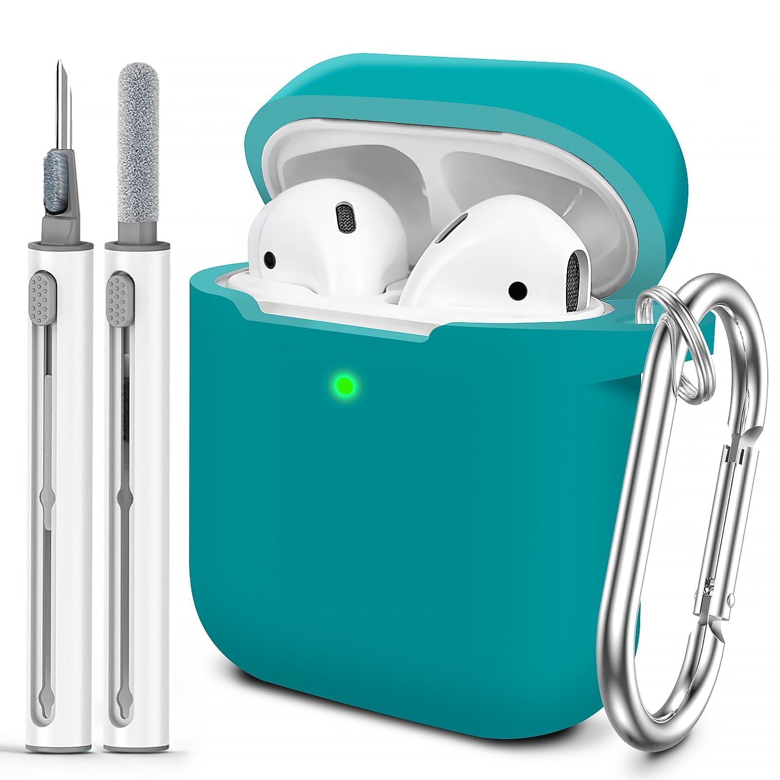 Photo 1 of Woyinger for AirPods Case Cover, Come with Cleaner Kit, Soft Silicone Protective Cover with Buckle, Compatible with Apple AirPods 2nd 1st Generation Charging Case, Front LED Visible, Baocui Green