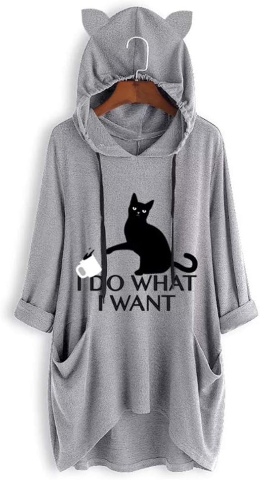 I Do What I Want Cat Graphic Women Sweatshirt Long Sleeve Pullover Hoodies Tops for Girls Teens  Women Teen Girls Cat Hoodie Sweatshirt Cute Cat Ear Sleeping Cat Printed Pullover Sweatshirt  I Do What I Want Cat Graphic Women Sweatshirt Long Sleeve Pullover Hoodies Tops for Girls Teens