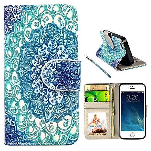 iPhone 5s Case, UrSpeedtekLive iPhone SE Wallet Case, Premium PU Leather Funny Case Flip Cover with Card Slots & Stand For iPhone 5/5S/SE, Mandala Flower Pattern